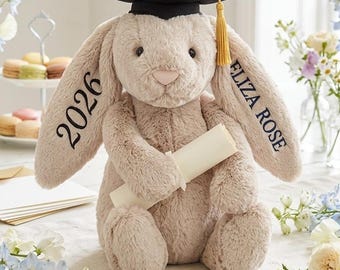 Custom Graduation Bunny Gift, Personalized Rabbit Plush Keepsake, Cute College Grad Gift, Class of 2026 Stuffed Animal