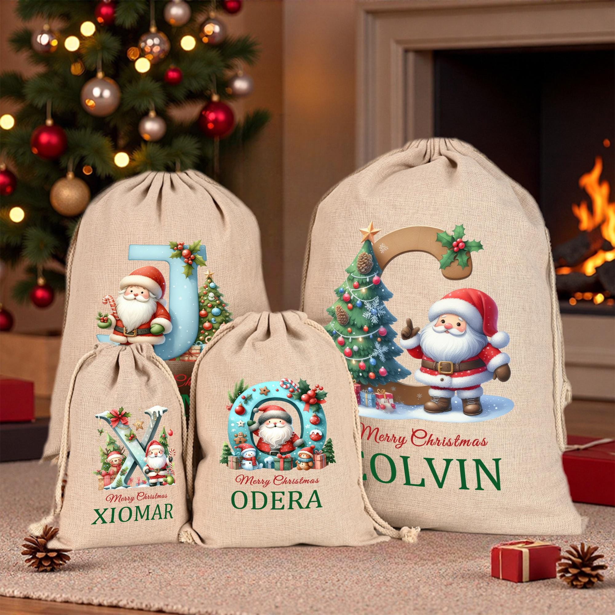 Personalized Christmas Santa Sack,Custom Initial and Name Christmas Sack,Christmas Eve Santa Bag for Kids,Xmas Stocking,Christmas Gift Bag