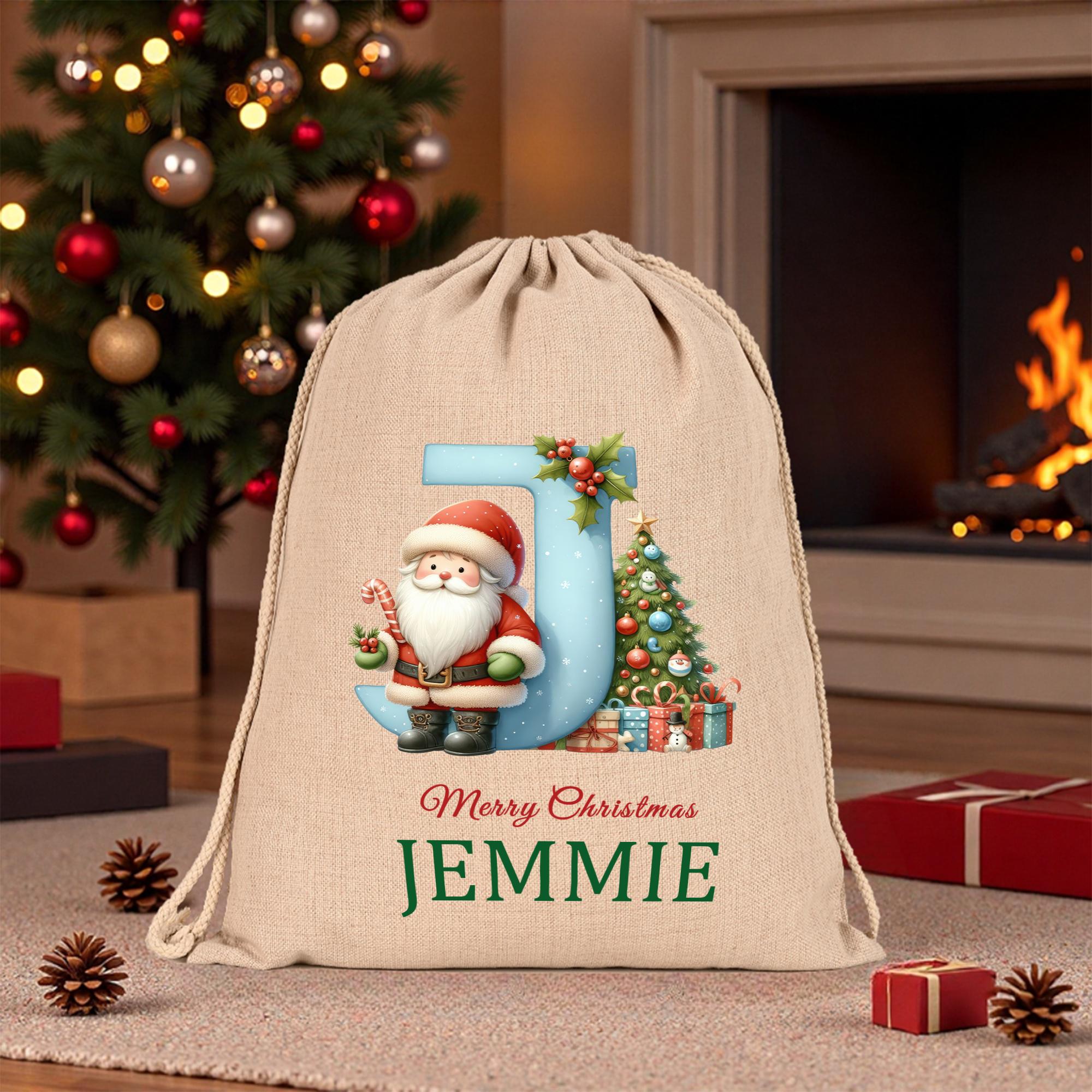 Personalized Christmas Santa Sack,Custom Initial and Name Christmas Sack,Christmas Eve Santa Bag for Kids,Xmas Stocking,Christmas Gift Bag