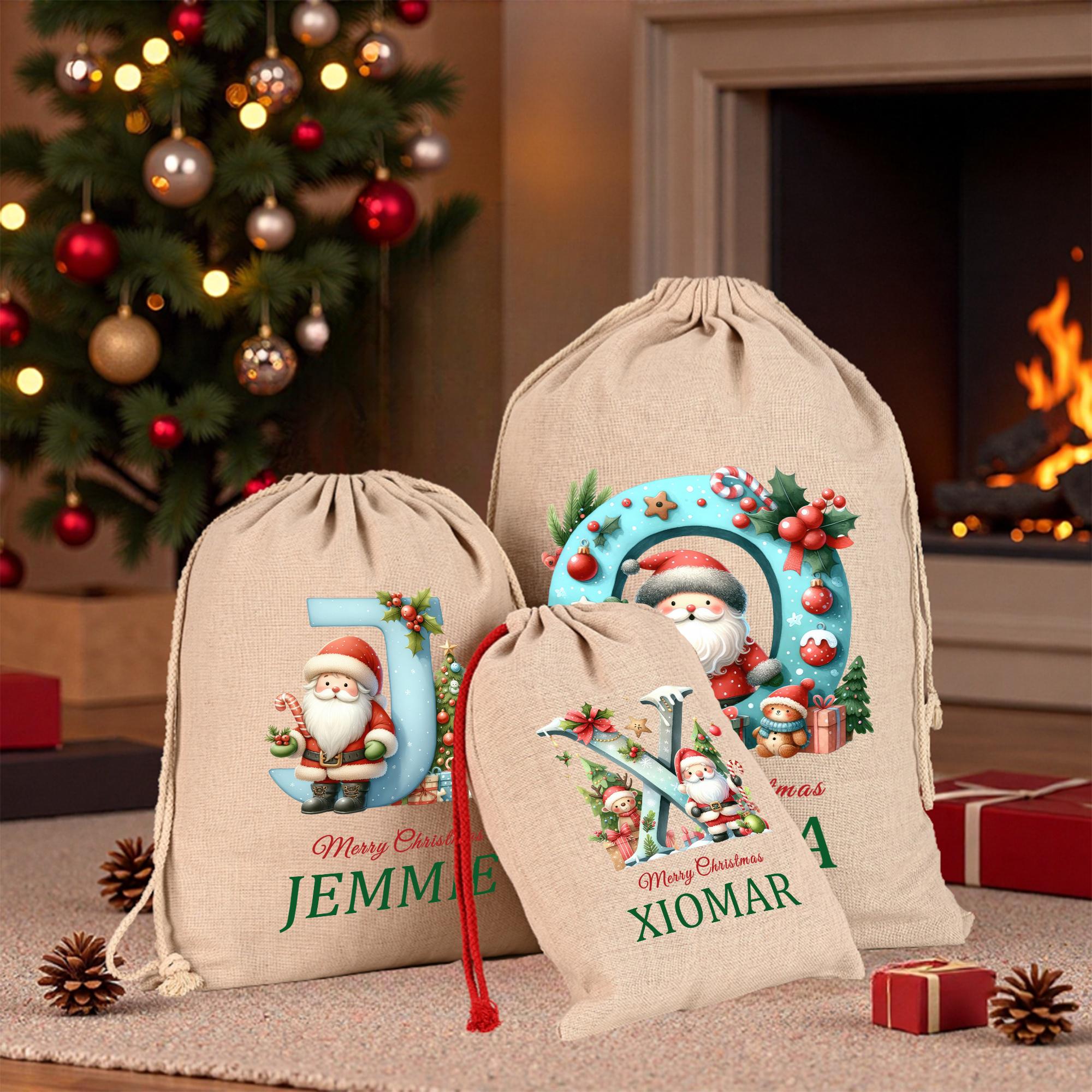Personalized Christmas Santa Sack,Custom Initial and Name Christmas Sack,Christmas Eve Santa Bag for Kids,Xmas Stocking,Christmas Gift Bag