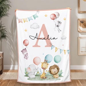 Personalized Name Blanket for Baby, Animal Blanket for Baby Boy Girl, Baby Shower Gift, Cute Kids Blanket, Nursery Decor, Christmas Gifts