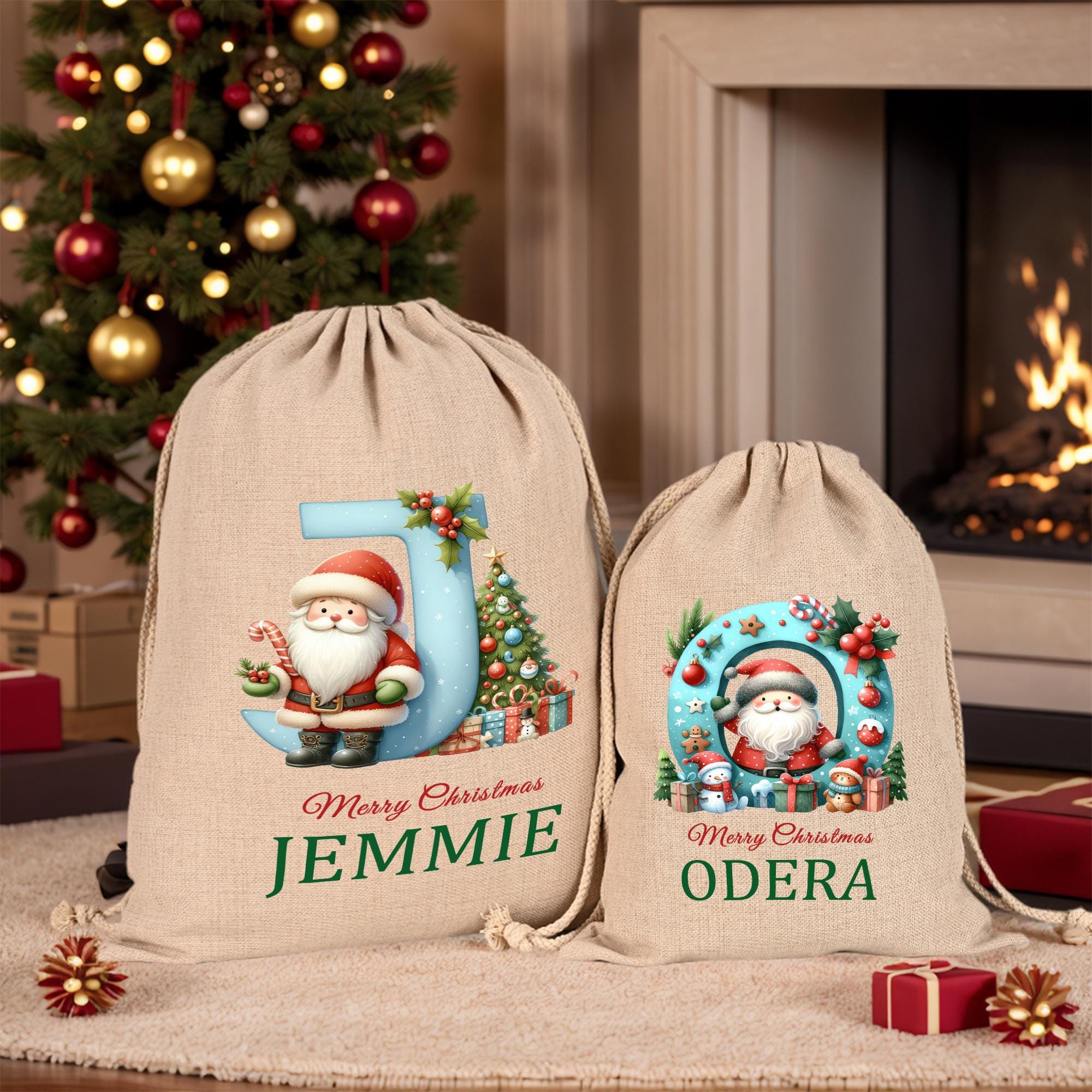 Personalized Christmas Santa Sack,Custom Initial and Name Christmas Sack,Christmas Eve Santa Bag for Kids,Xmas Stocking,Christmas Gift Bag