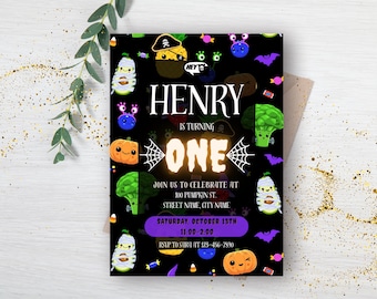 Hey Bear Halloween Birthday Invite, Hey Bear Halloween, Halloween Birthday, First Birthday, Hey Bear Sensory, October Birthday, Halloween