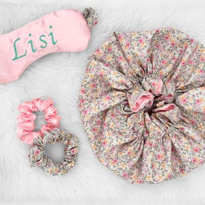 Ensemble de coiffures personnalisées texturées barbe à papa, taille régulière | Double couche | Bonnet en satin | Bonnet en satin pour femme