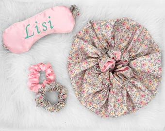 Ensemble de coiffures personnalisées texturées barbe à papa, taille régulière | Double couche | Bonnet en satin | Bonnet en satin pour femme