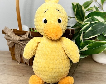 Handmade Crochet Duck Plushie - Soft Yellow Stuffed Animal, Spring Easter Gift, Nursery Decor