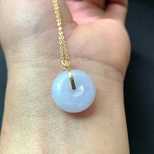 Certified Burmese Natural 18k Solid Gold Lavender Jade Jadeite Donut Pendant Women Jewelry Necklace Chain Gifts