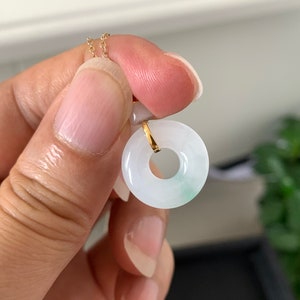 18k Solid Yellow Gold Certified Burma Natural Jade Jadeite Donut Pendant Sterling Silver Necklace Chain Women Jewelry Gifts