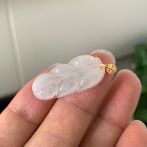 Certified Burmese Natural Ice Jade Jadeite Leaf Pendant 18k Solid Gold Women Jewelry Necklace Gifts