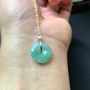 18k Solid White Gold Certified Burmese Natural Green Jade Jadeite Donut Circle Pendant s925 Necklace Women Jewelry Gifts