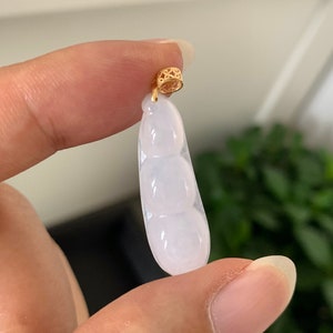 Certified Burmese Natural Lavender Jade Jadeite Bean Pendant 18k Solid Gold Women Jewelry Gifts S925 Sterling Silver Necklace