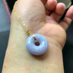 Certified Burmese Natural 18k Solid Gold Lavender Jade Jadeite Donut Pendant Women Jewelry Necklace Chain Gifts