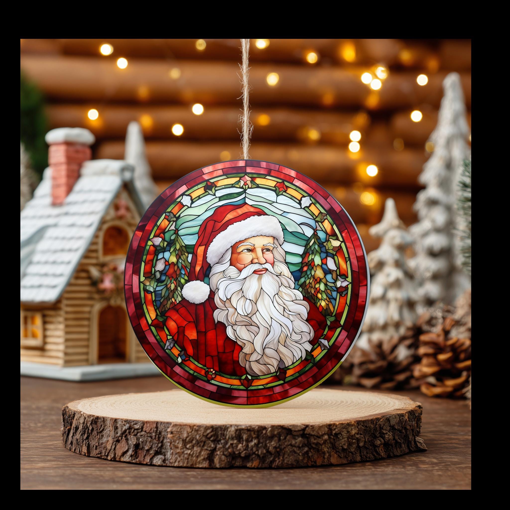 Stained Glass Santa Ceramic Ornament, Christmas Tree Decoration ...
