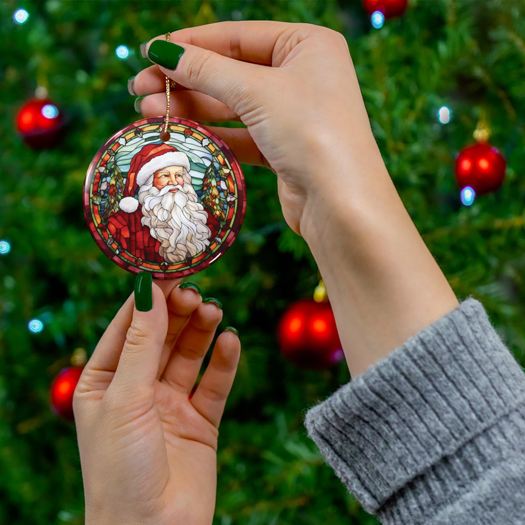 Stained Glass Santa Ceramic Ornament, Christmas Tree Decoration ...