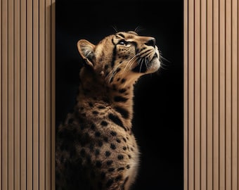 Impression d'art murale guépard de luxe | Téléchargement numérique | Art animalier imprimable | Décor animalier moderne sur fond noir