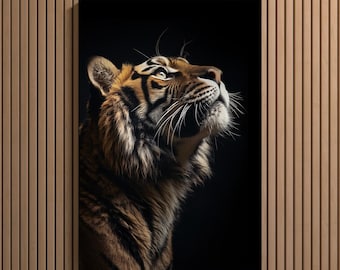 Luxury Tiger Wall Art Print | Digital Download | Printable Animal Art | Black Background Modern Wildlife Decor
