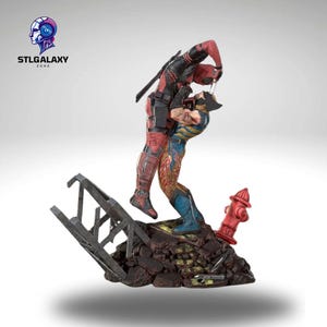 Deadpool vs Wolverine 3D STL Model - Dynamic Battle Statue for Collectors - High-Detail Design