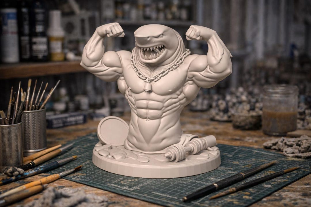 Shark Bodybuilder Bust STL File | Muscular Shark Statue | 3D Printable ...