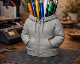 Hoodie Pen Holder STL – Realistic Jacket Desk Organizer 3D Print File – Stylish Pencil Holder Model