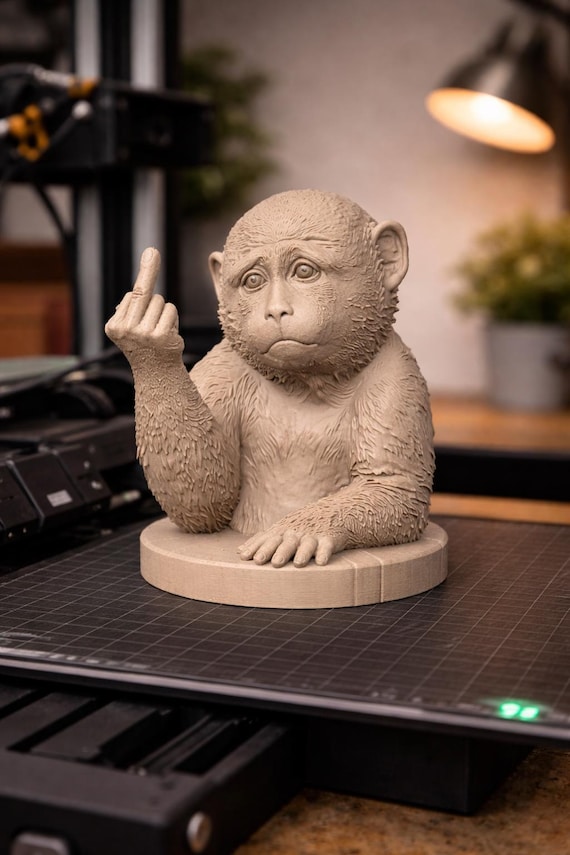 Punch Monkey Middle Finger STL – Sad Monkey Bust 3D Print File, Funny Monkey Statue, Desk Decor STL, Instant Download