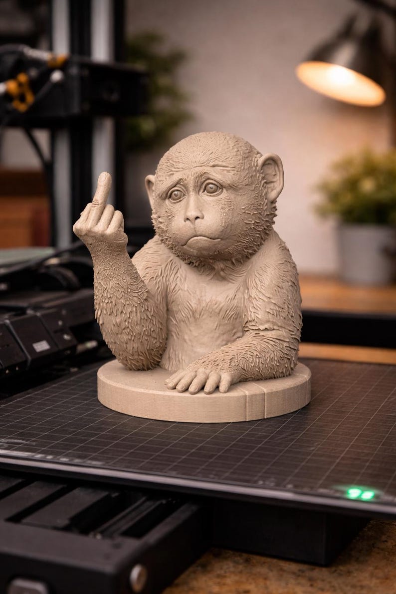 Punch Monkey Middle Finger STL – Sad Monkey Bust 3D Print File, Funny Monkey Statue, Desk Decor STL, Instant Download image 1