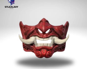 Fierce Warrior Mask STL File – Samurai Demon Mask – 3D Printable Cosplay Accessory – Japanese Warrior Mask