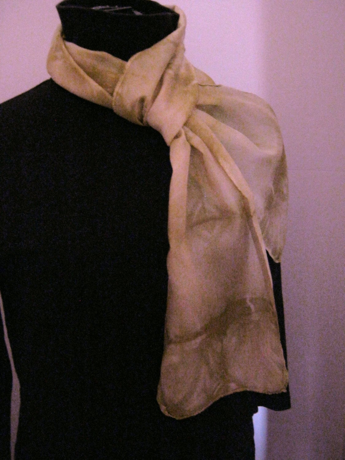 Patterned Beige Silk Scarf | Etsy