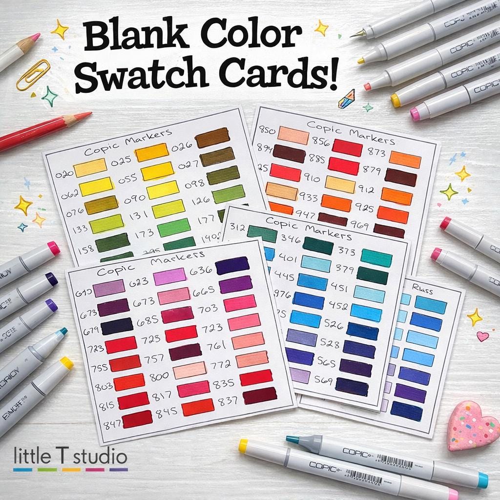 Coloring Essentials Bundle | Swatch Cards + Tool & Color Guide (digital ...