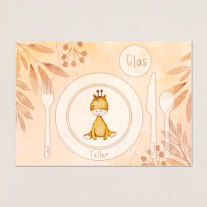 Jogo americano infantil | Montessoriano | Jogo americano | Girafa | Jardim de infância e creche | Criança | Arrume a mesa | Para imprimir | PDF