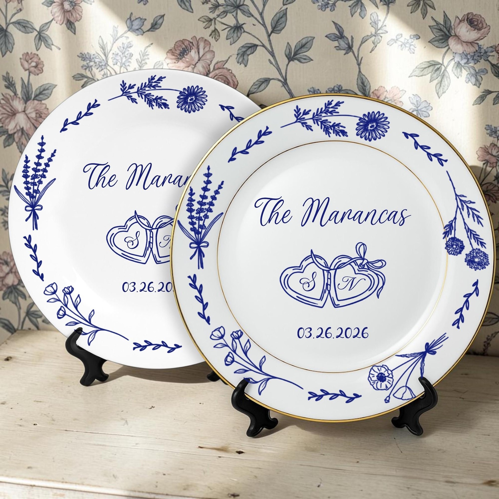 Personalized Porcelain Platter Plate-Anniversary Wedding Gift for Newlyweds-New Home Gift-Romantic Whimsical Ceramic-Birthday Gift