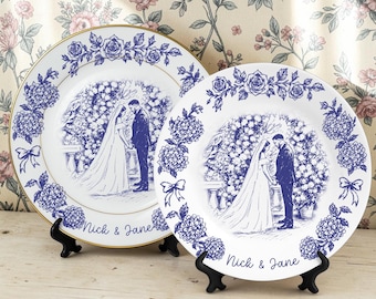 Personalized Wedding Bride And Groom Porcelain Platter-Wedding Gift for Newlyweds-New Home Gift-Romantic Whimsical Ceramic-Anniversary Plate