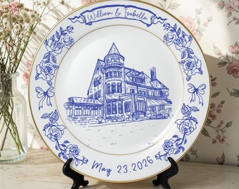 Personalized Wedding Venue Porcelain Platter-Wedding Gift for Newlyweds-New Home Gift-Romantic Whimsical Ceramic-Anniversary Plate