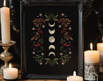Mystic Cross Stitch Pattern - Seasonal Moons  | Digital PDF Chart, Unique Needlework Design, Home Decor, Easy DIY Craft, Instant Download