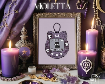 Mystic Cross Stitch Pattern - Spooky Tamagotchi - Violetta  | Digital PDF Chart, Needlework Design, Home Decor, DIY Craft, Instant Download
