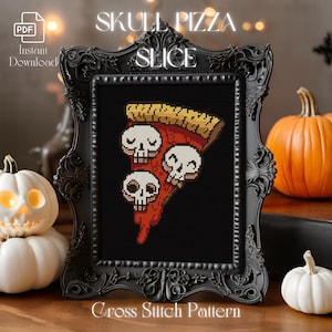 Mystic kruissteekpatroon - Skull Pizza Slice | Digitale pdf-grafiek, uniek handwerkontwerp, woondecoratie, eenvoudig knutselen, direct downloaden