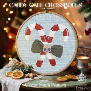 Mystic Cross Stitch Pattern - Candy Cane Crossbones  | Digital PDF Chart, Unique Needlework Design, Home Decor, DIY Craft, Instant Download