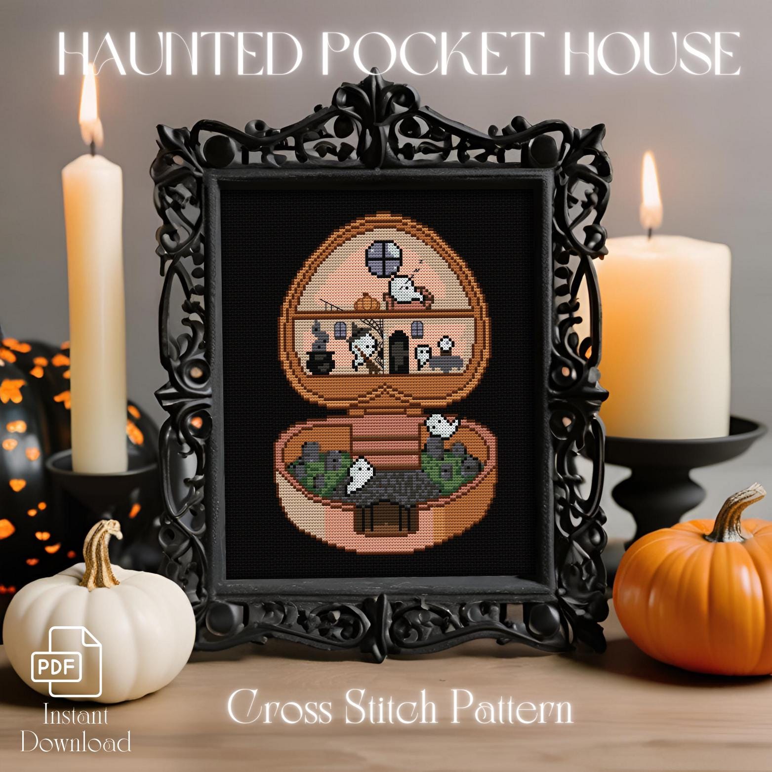 Mystic Cross Stitch Pattern - Haunted Pocket House | Digital PDF Chart, Unique Needlework Design, Home Decor, Easy Craft, Instant Download