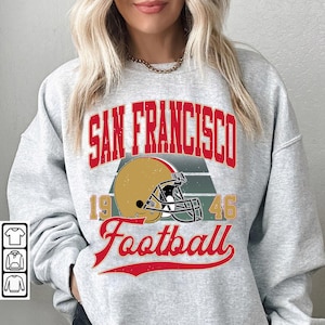 Felpa con cappuccio da football di San Francisco, maglietta con grafica, regalo per gli appassionati di football, maglietta unisex con scollo rotondo, stile retrò anni &#39;90, Sun Day Football.
