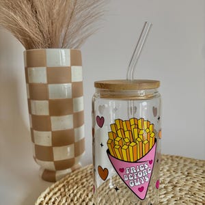 Glass Cups With Lid and Straw, Fries Before Guys, Glass Tumbler with Straw and Lid, Glass Tumbler, Iced Coffee Cup