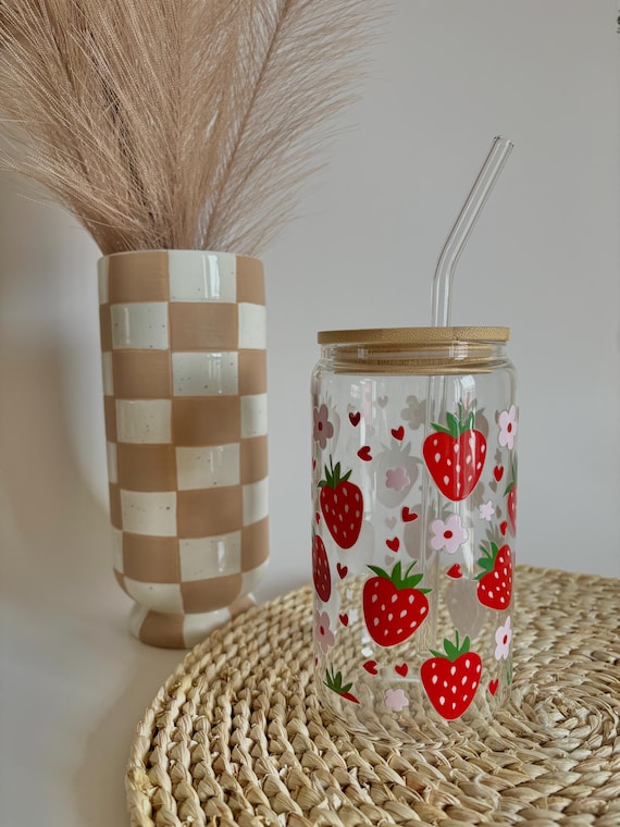 Yukaiwn Ensemble Tasse à Café Verre Avec Nœud 473ml - Gobelet Avec Paille Et Couvercle Bois - Cadeau Femme