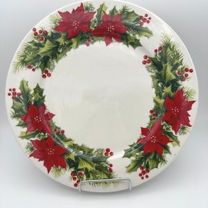 Vintage Poinsettia by China Dinner Plates, Holly Holiday Tableware, Microwave & Dishwasher Safe Christmas Plates, China Replacement