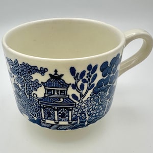 Churchill Blue Willow Large Flat Cup, Made in England, Blue and White China, Chinoiserie, Vintage English Transferware, Collectible Teacup