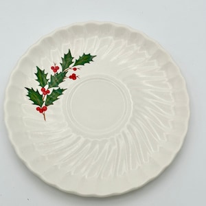 Scio Pottery Holly Pattern Saucer 6”, MCM Christmas China Holly with Berries, Vintage Collectible Tableware, Red, Green, White, Replacement