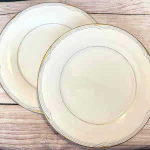 Set of 2 Noritake Golden Cove 7719 Dinner Plates 10 5/“, Vintage, Replacement Plates, White Gold Plates for Wedding, Anniversary, Christmas