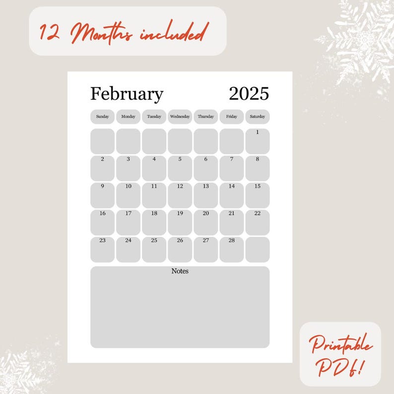 Monthly 2025 Calendar Portrait Elegant Monthly Calendar Sunday Start
