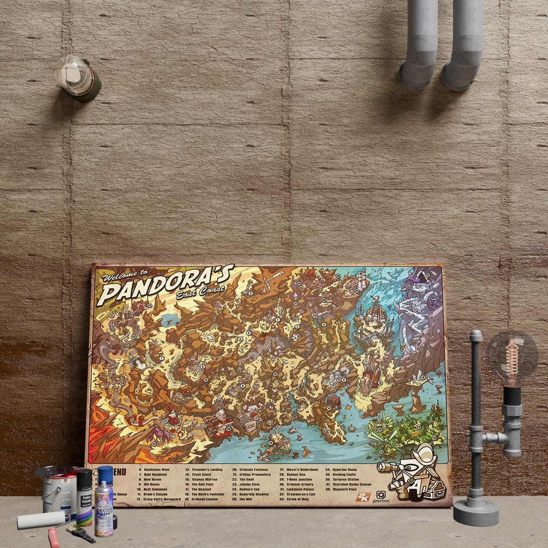 Borderlands Map, Pandora Wall Art, Premium Canvas Print, Room Decor