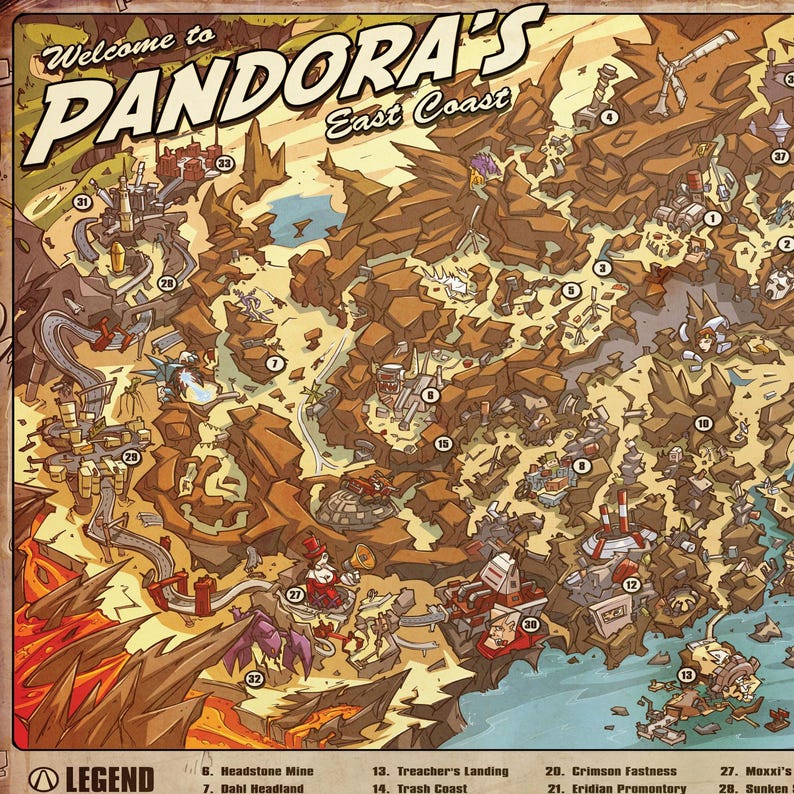 Borderlands Map, Pandora Wall Art, Premium Canvas Print, Room Decor