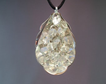 Sugar Spoon Pendant with Tumbled Moonstone Chips, made from a Vintage Silverplate Sugar Spoon - K0004