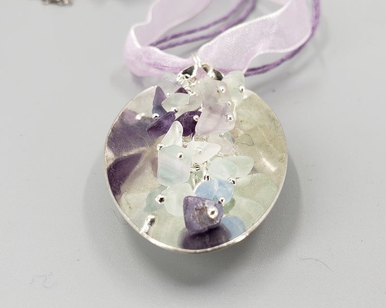 made from a vintage silverplate teaspoon Spoon Pendant with Fluorite Tumbled Chip Beads K0180