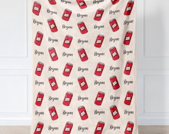 Big red soda drink Personalised Name Blanket Throw/ Fun gift for her him kid/ Birthday/ Custom made gift